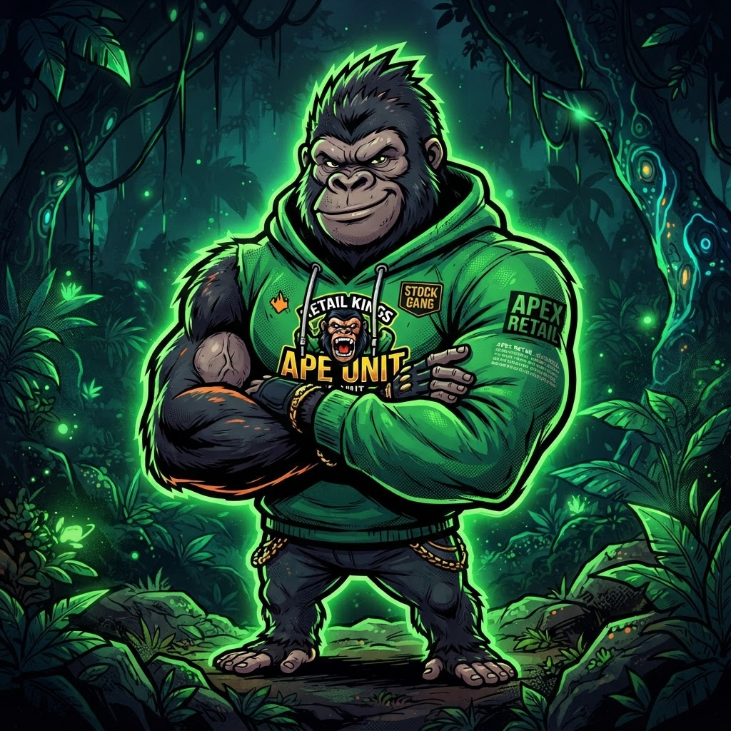 APES TOGETHER STRONGER mascot — a cartoon gorilla in a green hoodie